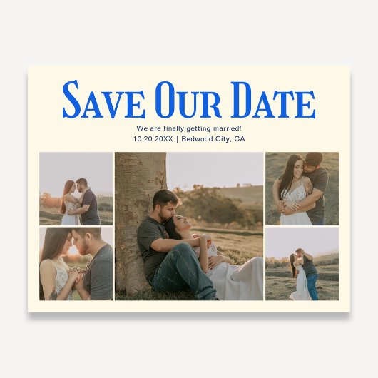 Retro Photo Yellow Blue Wedding Save The Date Ankündigungspostkarte