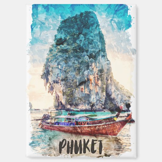 Retro Phuket Thailand Beach Malerei Magnet (Vorderseite)