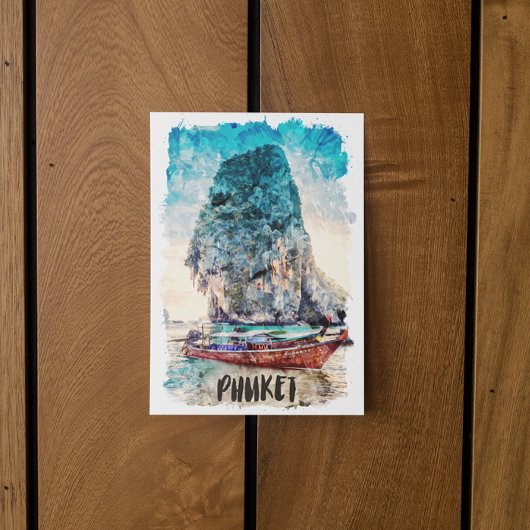 Retro Phuket Thailand Beach Malerei Postkarte