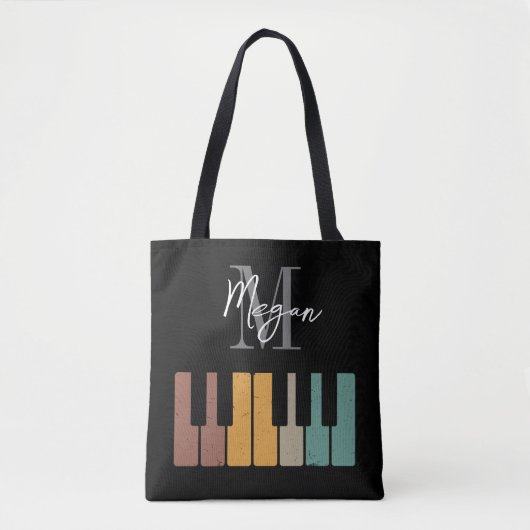 Retro Piano Monogramm Name Personalisiert schwarz Tasche (Vorderseite)