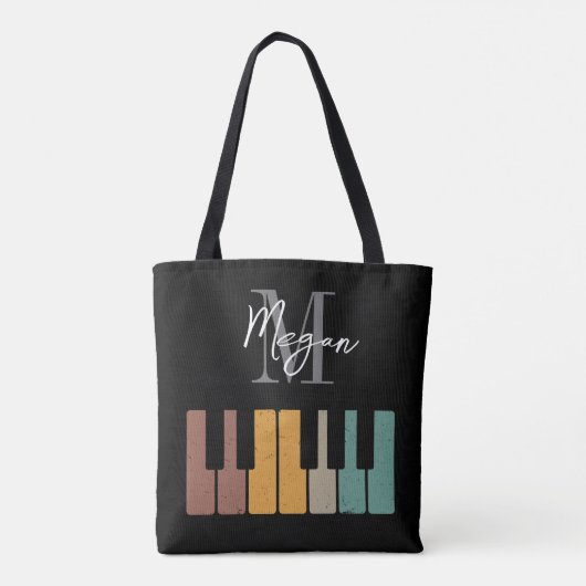 Retro Piano Monogramm Name Personalisiert schwarz Tasche (Rückseite)