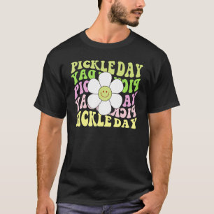 Retro Pickle Day Happy Face Blume Groovy Food T-Shirt