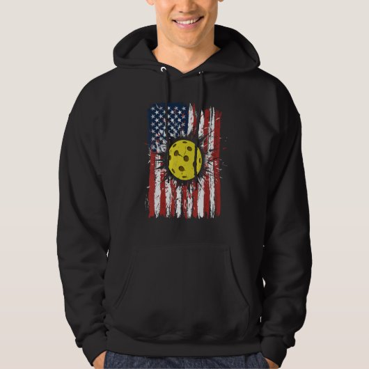 Retro Pickleball Ball American Flag Indepedence Da Hoodie (Vorderseite)