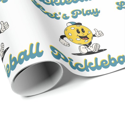 Retro Pickleball Cartoon Mascot Personalisierter T Geschenkpapier (Rolleneckpunkt)
