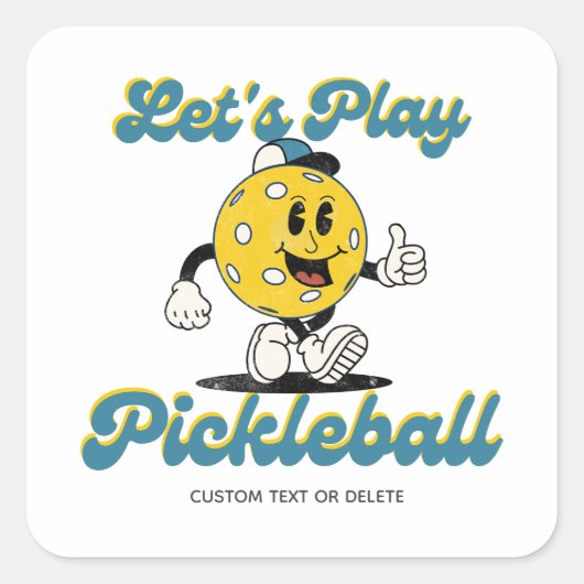 Retro Pickleball Cartoon Mascot Personalisierter T Quadratischer Aufkleber (Vorderseite)