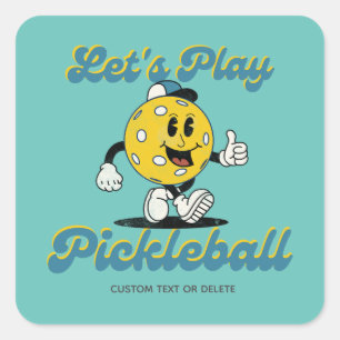 Retro Pickleball Cartoon Mascot Personalisierter T Quadratischer Aufkleber