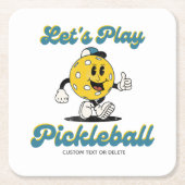 Retro Pickleball Cartoon Mascot Personalisierter T Rechteckiger Pappuntersetzer (Vorderseite)