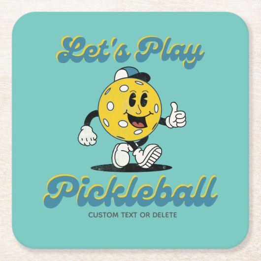 Retro Pickleball Cartoon Mascot Personalisierter T Rechteckiger Pappuntersetzer (Vorderseite)