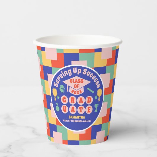 Retro Pickleball Graduation Party Pappbecher (Vorderseite)