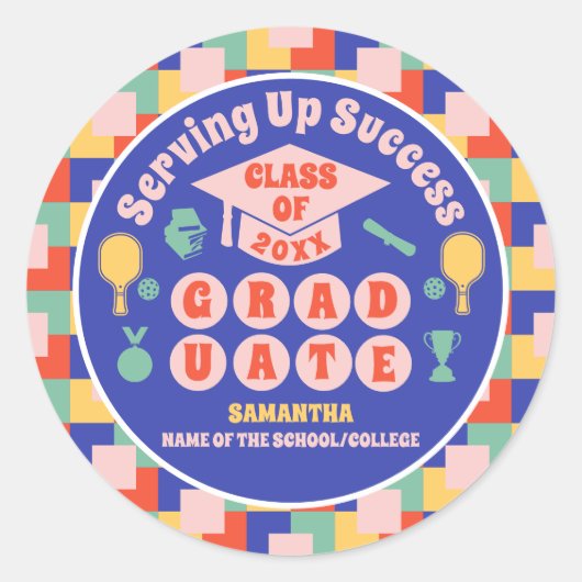 Retro Pickleball Graduation Party Runder Aufkleber (Vorderseite)