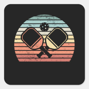 Retro Pickleball Paddle Sunset Geschenk Quadratischer Aufkleber