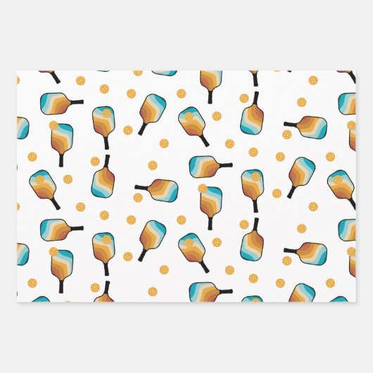 Retro Pickleball Paddle und Ball-Muster Geschenkpapier Set (Vorderseite 3)