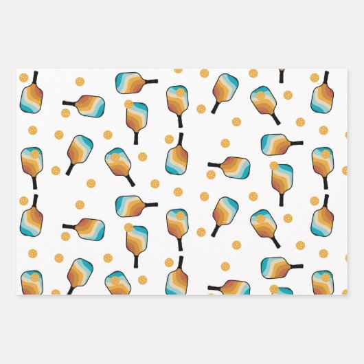 Retro Pickleball Paddle und Ball-Muster Geschenkpapier Set (Vorderseite)