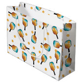 Retro Pickleball Paddle und Ball-Muster Große Geschenktüte (Rückseite Schrägansicht)