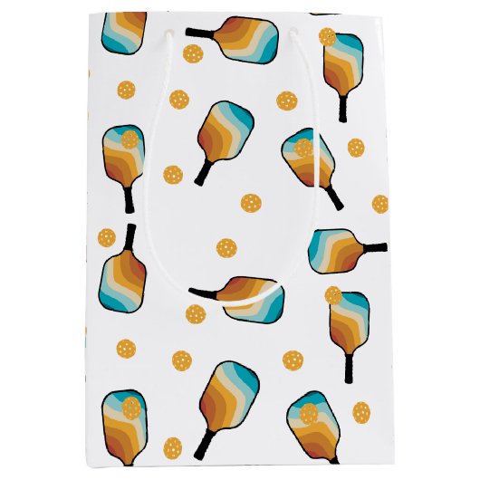 Retro Pickleball Paddle und Ball-Muster Mittlere Geschenktüte (Vorderseite)