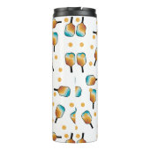 Retro-Pickleball-Paddle und Ball-Muster-Monogramm Thermosbecher (Rückseite)