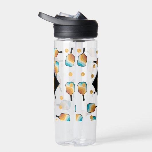 Retro-Pickleball-Paddle und Ball-Muster-Monogramm Trinkflasche (Rechts)