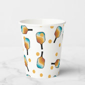 Retro Pickleball Paddle und Ball-Muster Pappbecher (Links)