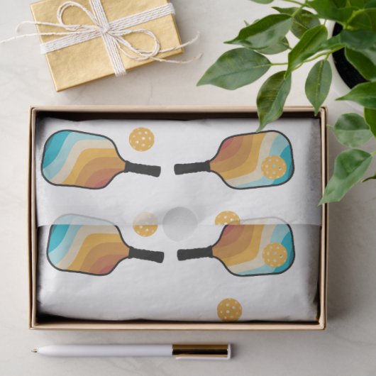 Retro Pickleball Paddle und Ball-Muster Seidenpapier (Geschenk)