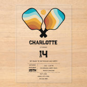 Retro Pickleball Paddles & Ball Geburtstagsparty Acryleinladungen (Vorderseite)