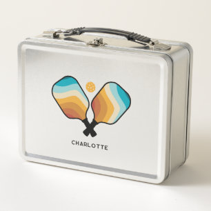 Retro Pickleball Paddles & Ball Individuelle Name Metall Brotdose