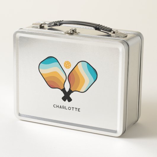 Retro Pickleball Paddles & Ball Individuelle Name Metall Brotdose (Vorderseite)