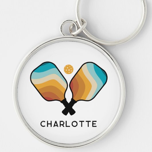 Retro Pickleball Paddles & Ball Individuelle Name Schlüsselanhänger (Vorne)