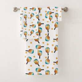 Retro Pickleball Paddles & Ball Pattern Badhandtuch Set