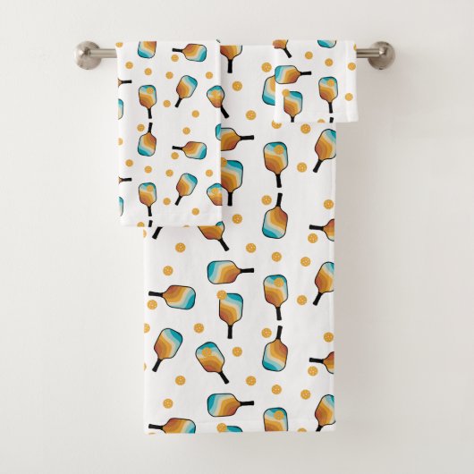 Retro Pickleball Paddles & Ball Pattern Badhandtuch Set (Insitu)