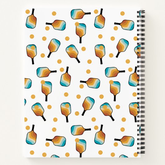 Retro Pickleball Paddles & Ball Pattern Monogram Notizblock (Rückseite)