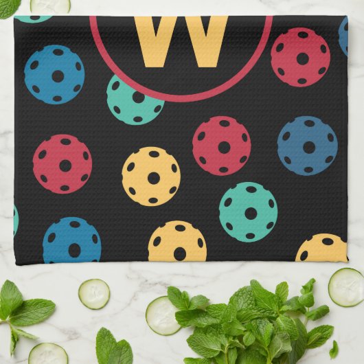 😍 Retro Pickleballs / schwarz mit anfänglichen Geschirrtuch (Gefaltet)