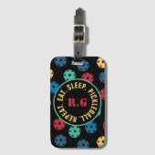 😍 Retro Pickleballs / schwarz mit Initialen Gepäckanhänger (Vorderseite Vertikal)