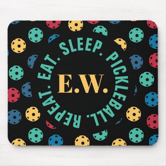 😍 Retro Pickleballs / schwarz mit Initialen Mousepad (Vorne)