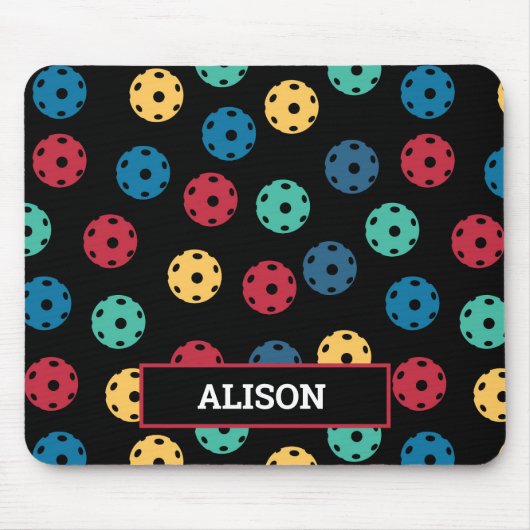 😍 Retro Pickleballs / schwarz mit Namen Mousepad (Vorne)
