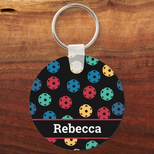 😍 Retro Pickleballs / schwarz Schlüsselanhänger (Vorderseite)