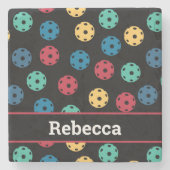 😍 Retro Pickleballs / schwarz Steinuntersetzer (Vorderseite)