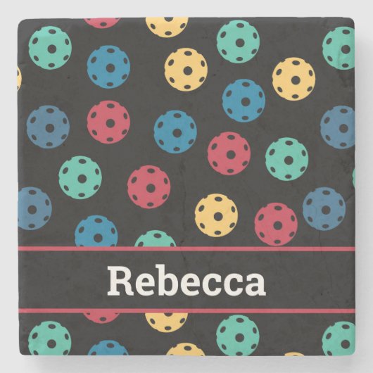 😍 Retro Pickleballs / schwarz Steinuntersetzer (Vorderseite)