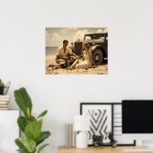 Retro-Picknick am Strand in den 30er Jahren Poster (Heimbüro)