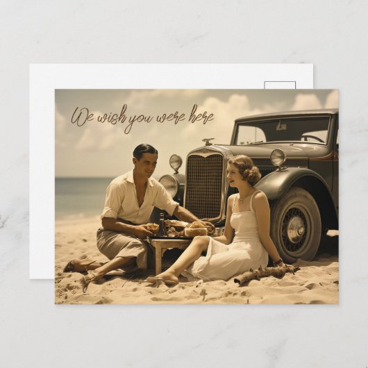 Retro-Picknick am Strand in den 30er Jahren Postkarte (Vorne/Hinten)