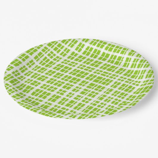 Retro Picnic Kariertes Muster in Lime Green und Wh Pappteller (Schrägansicht)
