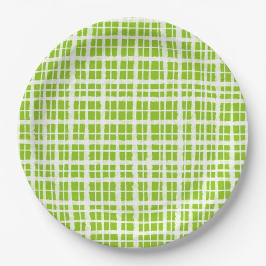 Retro Picnic Kariertes Muster in Lime Green und Wh Pappteller (Vorderseite)