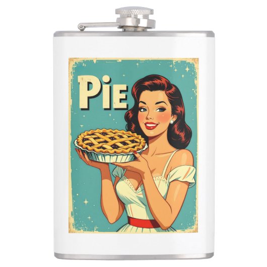 Retro Pie Lady – Vintage Baking Poster Illustratio Flachmann (Vorderseite)