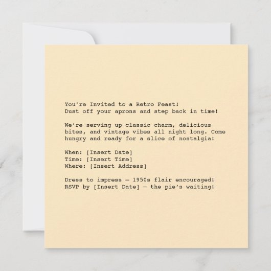 Retro Pie und Papierarm Einladung (Rückseite)
