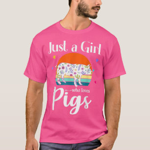 Retro Pig Blumendesign Nur ein Mädchen, das Schwei T-Shirt