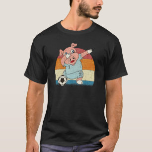 Retro Pig Dabbing mit Fußball Ball Funny Animal Da T-Shirt