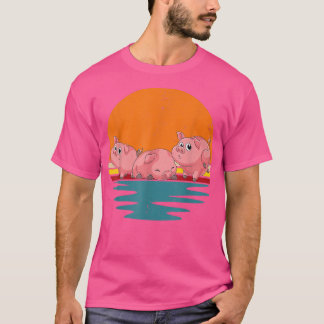 Retro Piglet Farmer Cute Farm Animal Lover Pig  T-Shirt