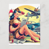 Retro Pilot Pin-up Postkarte (Vorderseite)