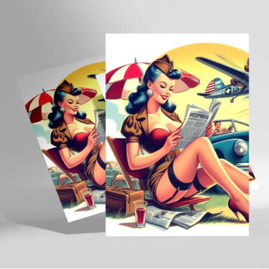 Retro Pilot Pin-up Postkarte