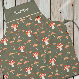 Retro-Pilz-Altgrün-All-Over-Print-Schürze Schürze