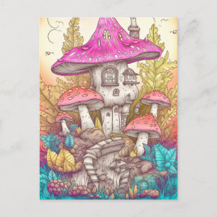 Retro-Pilzdorf-Illustrationskunst Postkarte